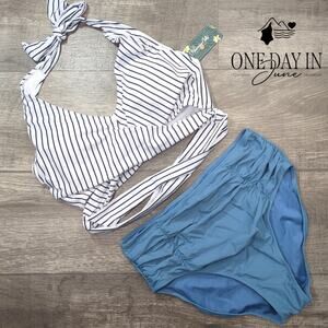 Blooming Jelly Halter Cross Front Tie High Waist Bikini Size L